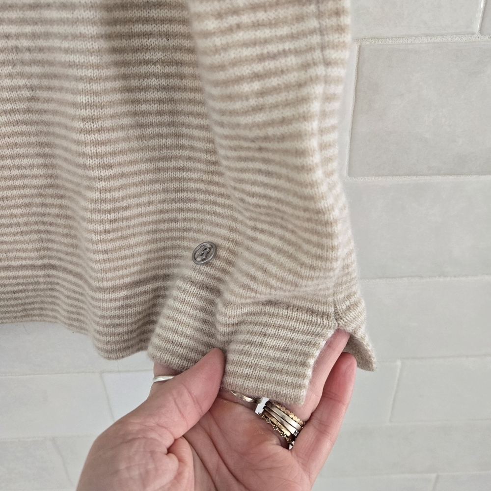 Bogner 100% Cashmere Wool Knit Short-Sleeve Striped Sweater Top Beige Cream Tan - Picture 5 of 10